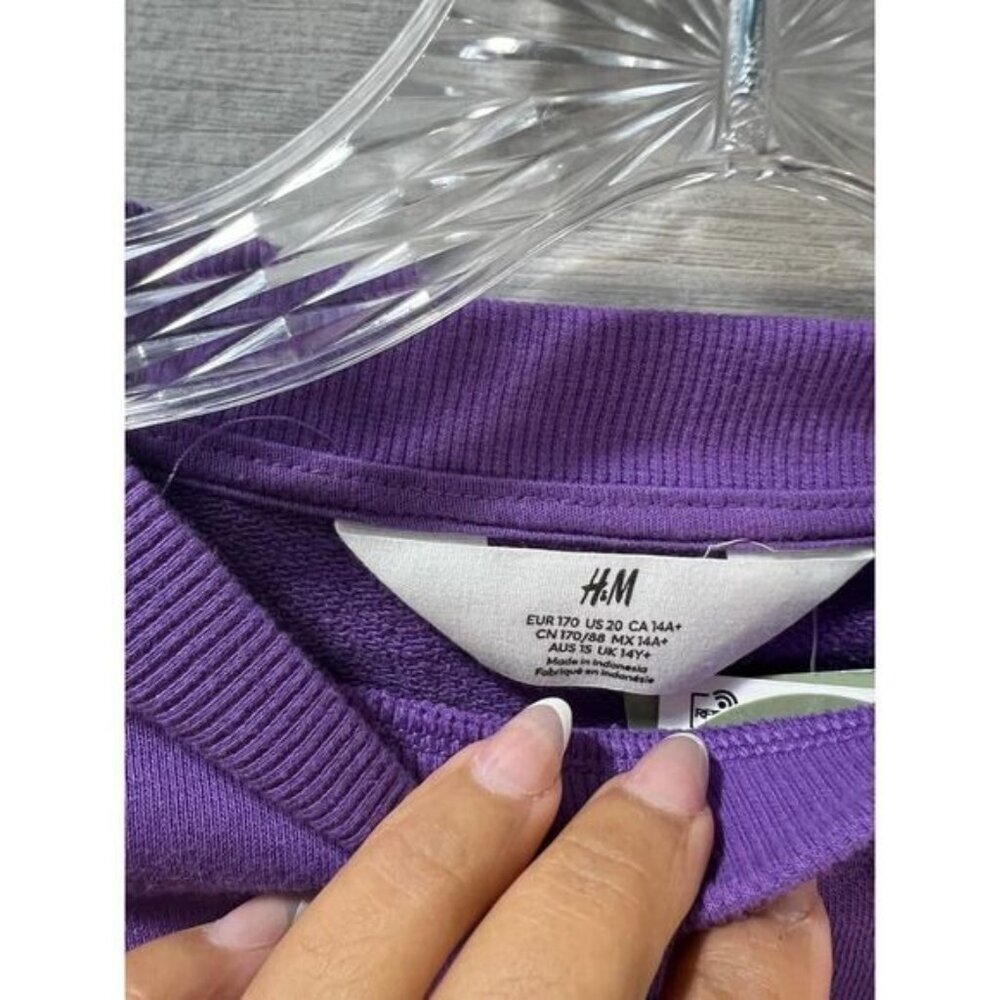 H&M Purple Long-Sleeve Crewneck Sweatshirt Youth Size XL Cotton Blend Casual Wea - Picture 2 of 3